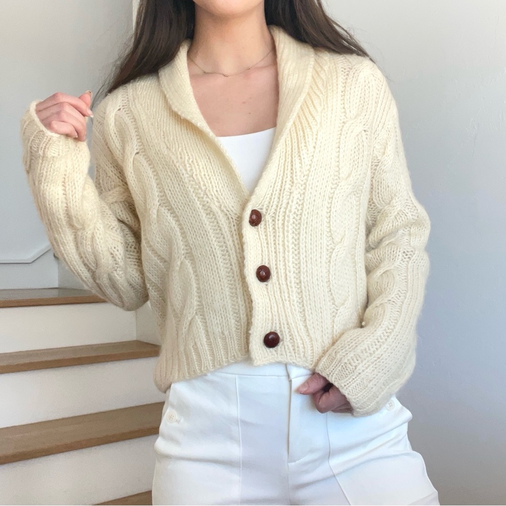 J. Crew Ivory Cable Knit Cardigan